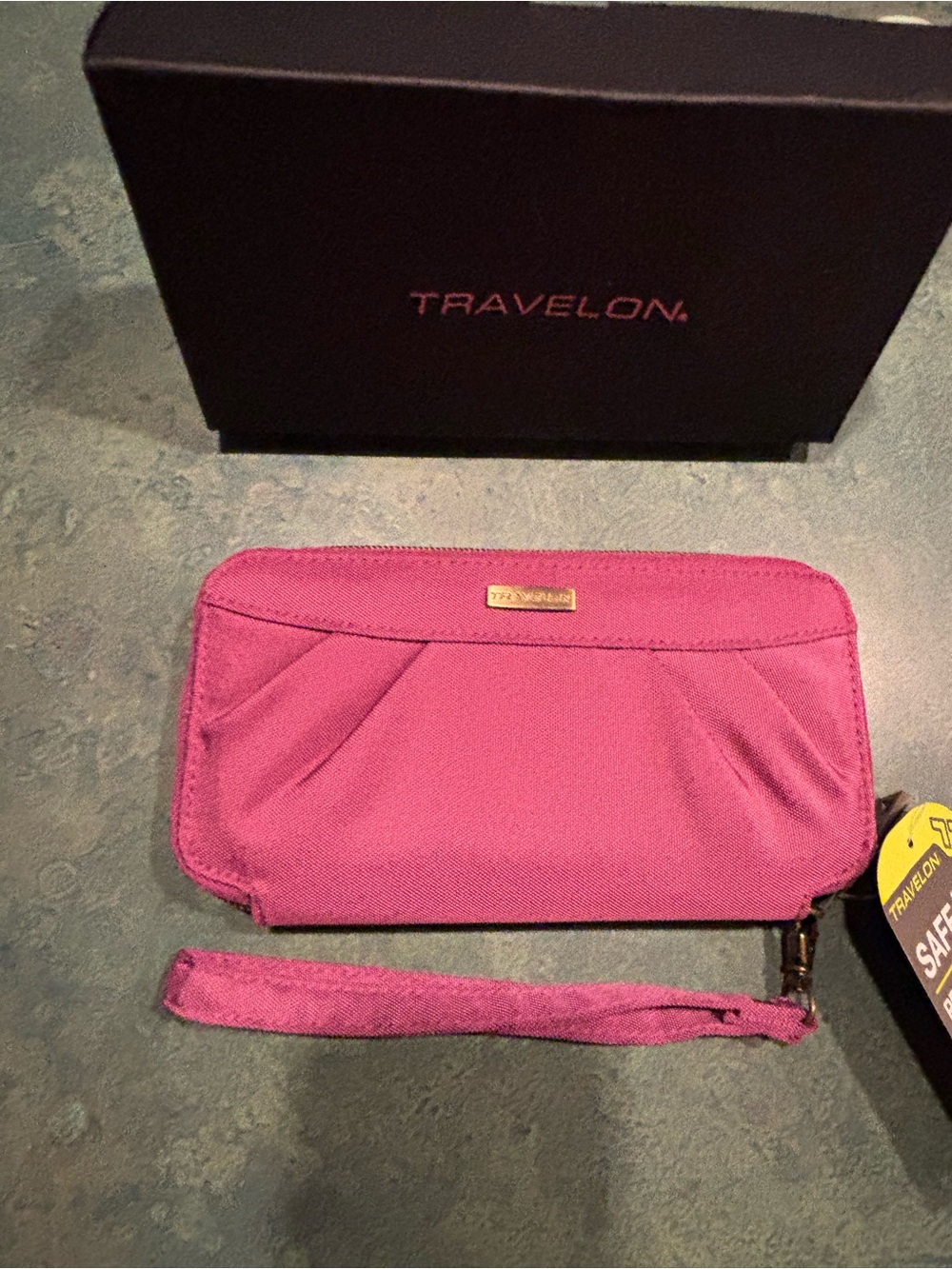 BNWT Travelon Magenta RFID Wristlet with Gold Accent